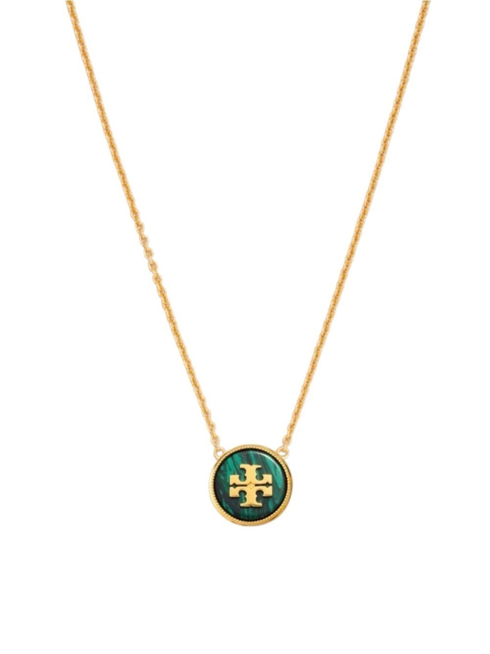 Tory Burch Kira Enameled Pendant Necklace In Malachite
